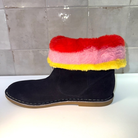Mini Boden Suede Leather Navy Boots Stripe Soft Fur Lining Gum Sole 39 NWOB - Picture 7 of 9